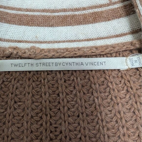 12th Street By Cynthia Vincent Ribbed Fringe Cardigan Womens Size Medium Brown - Picture 4 of 10